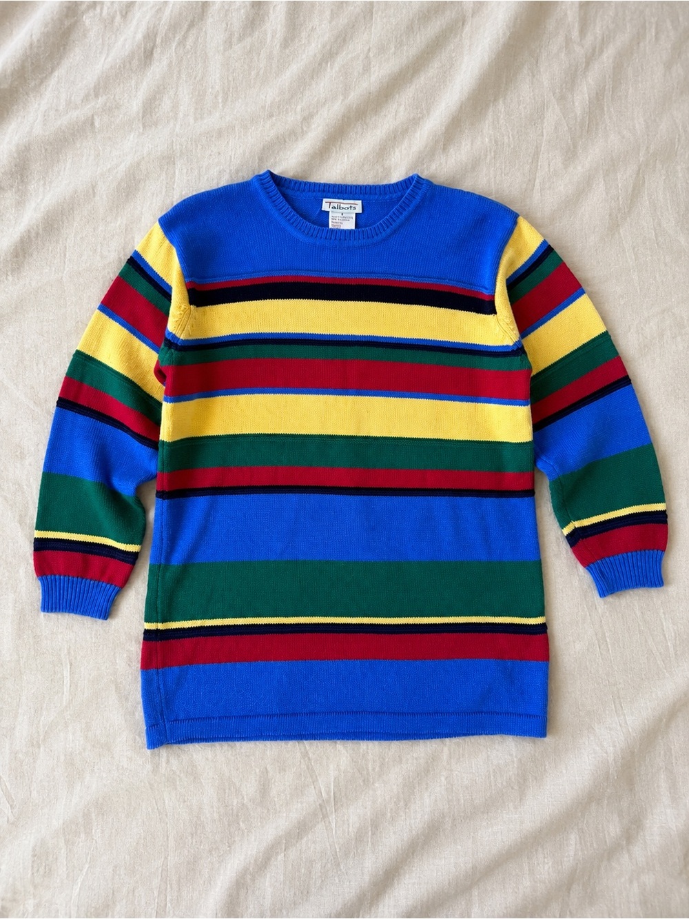 Talbots rainbow primary color  Multi-Stripe Crewneck Sweater